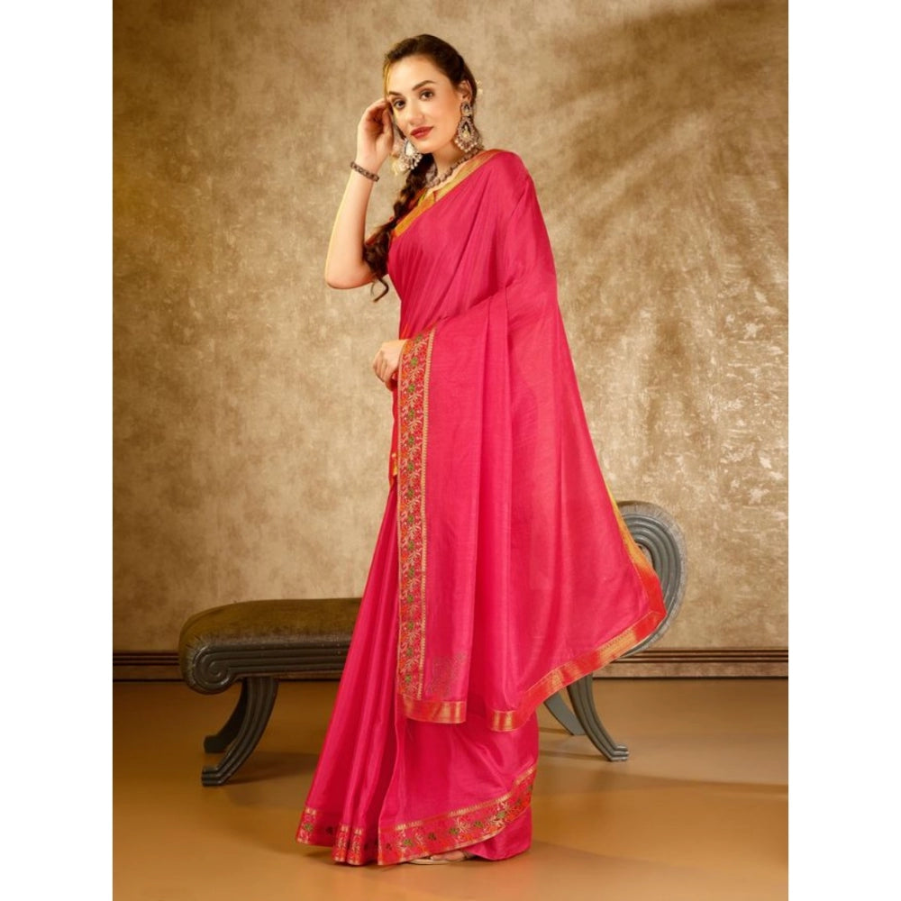 Generic Women's Vichitra Swiroshki Butta Saree With Unstitched Blouse (Pink, 5-6 Mtrs)