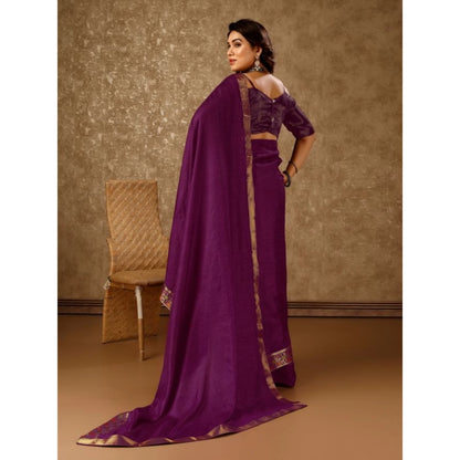 Generic Women's Vichitra Swiroshki Butta Saree With Unstitched Blouse (Wine, 5-6 Mtrs)