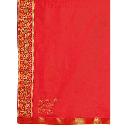 Generic Women's Vichitra Swiroshki Butta Saree With Unstitched Blouse (Red, 5-6 Mtrs)