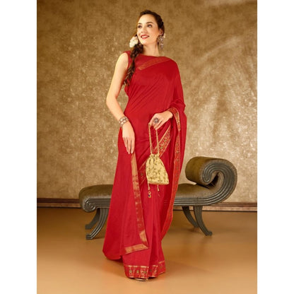 Generic Women's Vichitra Swiroshki Butta Saree With Unstitched Blouse (Red, 5-6 Mtrs)