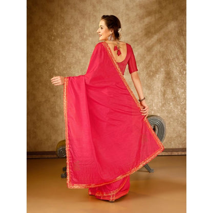 Generic Women's Vichitra Swiroshki Butta Saree With Unstitched Blouse (Pink, 5-6 Mtrs)