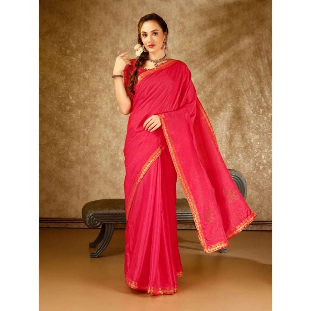 Generic Women's Vichitra Swiroshki Butta Saree With Unstitched Blouse (Pink, 5-6 Mtrs)