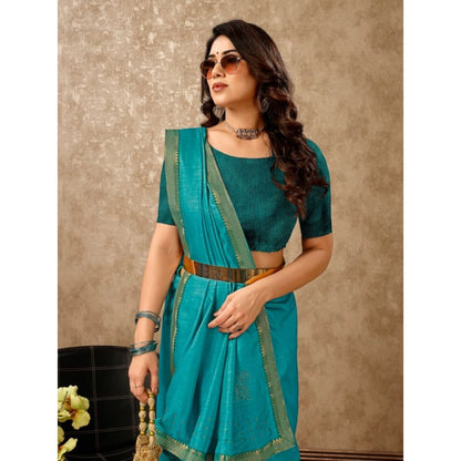 Generic Women's Vichitra Swiroshki Butta Saree With Unstitched Blouse (Teal Blue, 5-6 Mtrs)