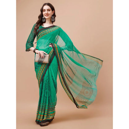 Generic Women's Weightless Floral Printed Saree With Unstitched Blouse (Green, 5-6 Mtrs)