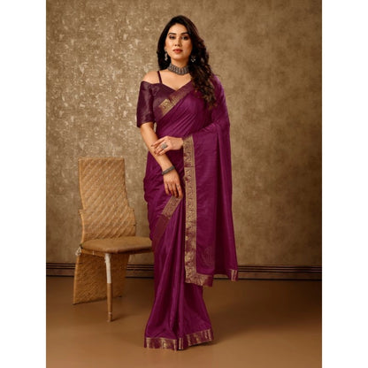 Generic Women's Vichitra Swiroshki Butta Saree With Unstitched Blouse (Wine, 5-6 Mtrs)