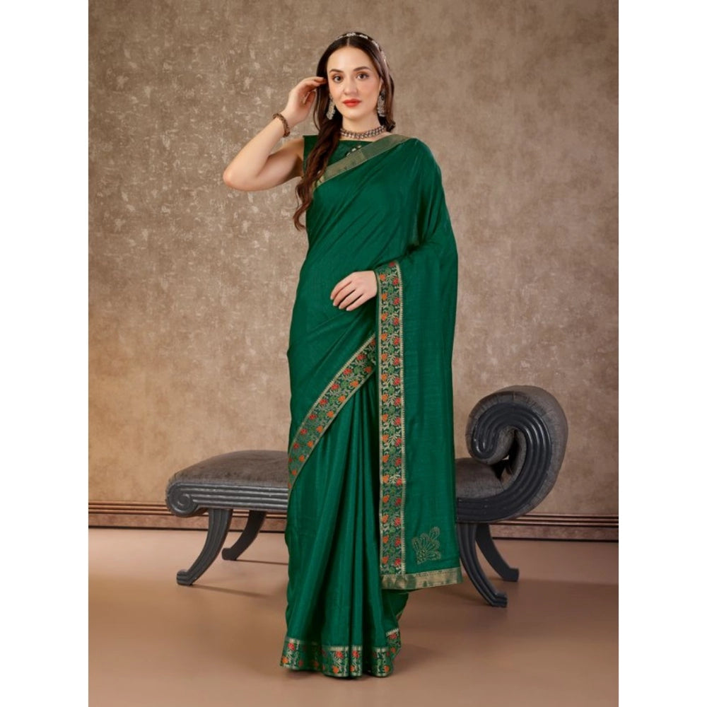 Generic Women's Vichitra Swiroshki Butta Saree With Unstitched Blouse (Green, 5-6 Mtrs)