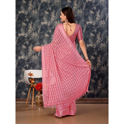 Generic Women's Chiffon Fabric Line Saree With Unstitched Blouse (Pink, 5-6 Mtrs)