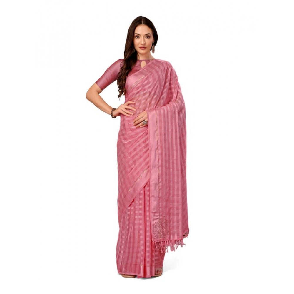 Generic Women's Chiffon Fabric Line Saree With Unstitched Blouse (Pink, 5-6 Mtrs)