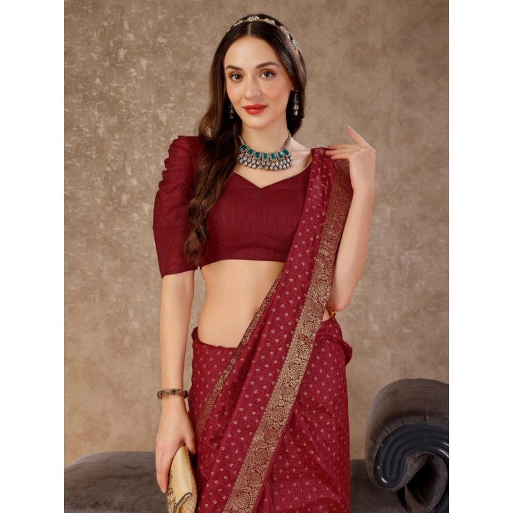 Generic Women's Vichitra Bandhini Saree With Unstitched Blouse (Maroon, 5-6 Mtrs)