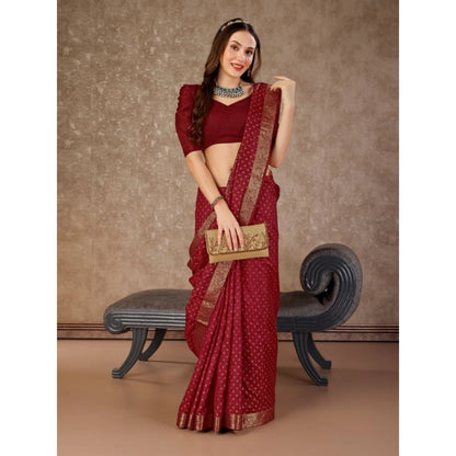 Generic Women's Vichitra Bandhani Saree With Unstitched Blouse (Maroon, 5-6 Mtrs)