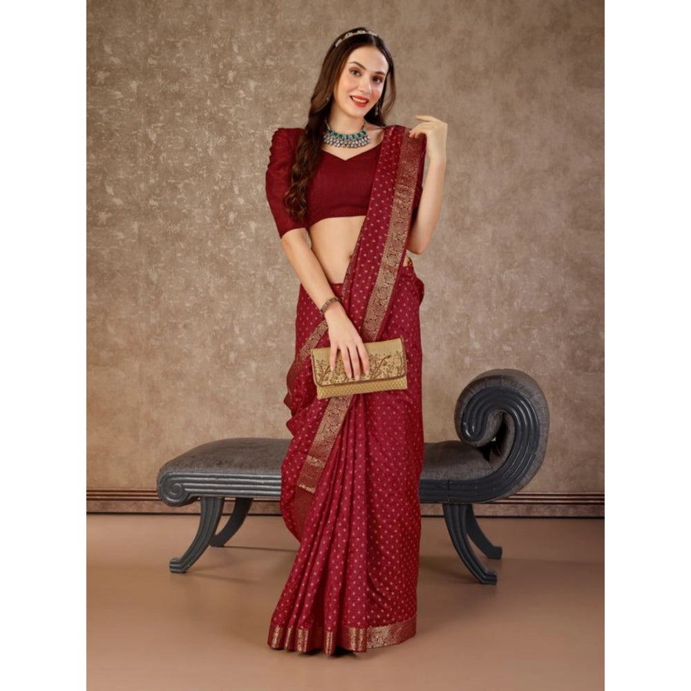 Generic Women's Vichitra Bandhini Saree With Unstitched Blouse (Maroon, 5-6 Mtrs)