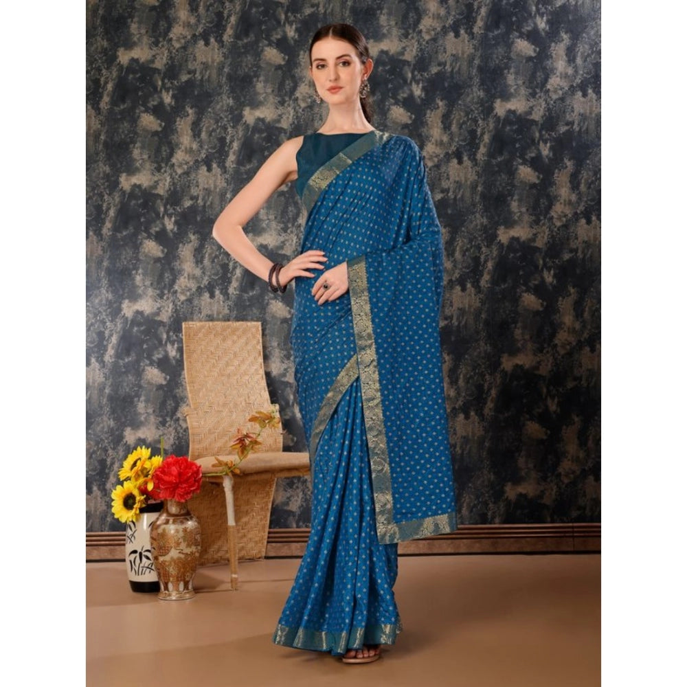 Generic Women's Vichitra Bandhani Saree With Unstitched Blouse (Blue, 5-6 Mtrs)