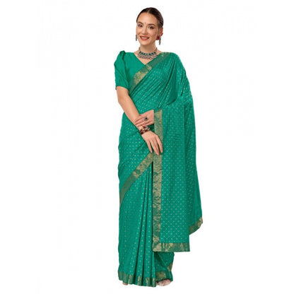 Generic Women's Vichitra Bandhani Saree With Unstitched Blouse (Rama Green, 5-6 Mtrs)