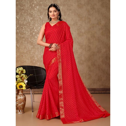 Generic Women's Vichitra Bandhini Saree With Unstitched Blouse (Red, 5-6 Mtrs)