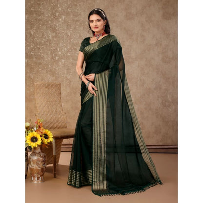 Generic Women's Chiffon Fabric Plain Saree With Unstitched Blouse (Green, 5-6 Mtrs)