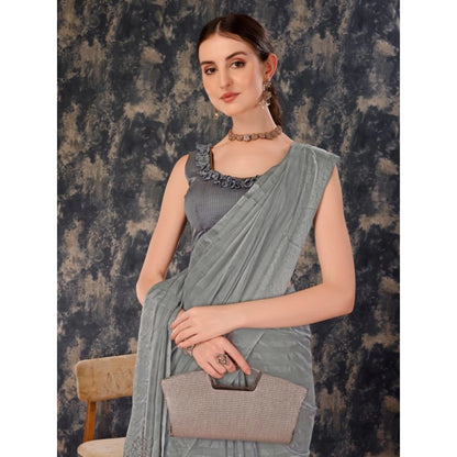 Generic Women's Chiffon Fabric Line Saree With Unstitched Blouse (Grey, 5-6 Mtrs)