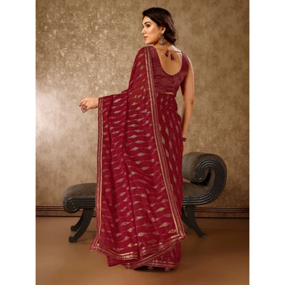 Generic Women's Zomto Laheriya Saree With Unstitched Blouse (Maroon, 5-6 Mtrs)