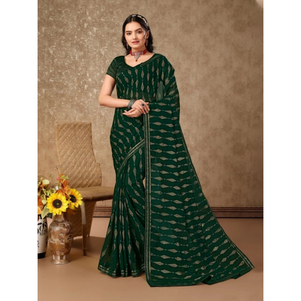 Generic Women's Zomto Laheriya Saree With Unstitched Blouse (Green, 5-6 Mtrs)