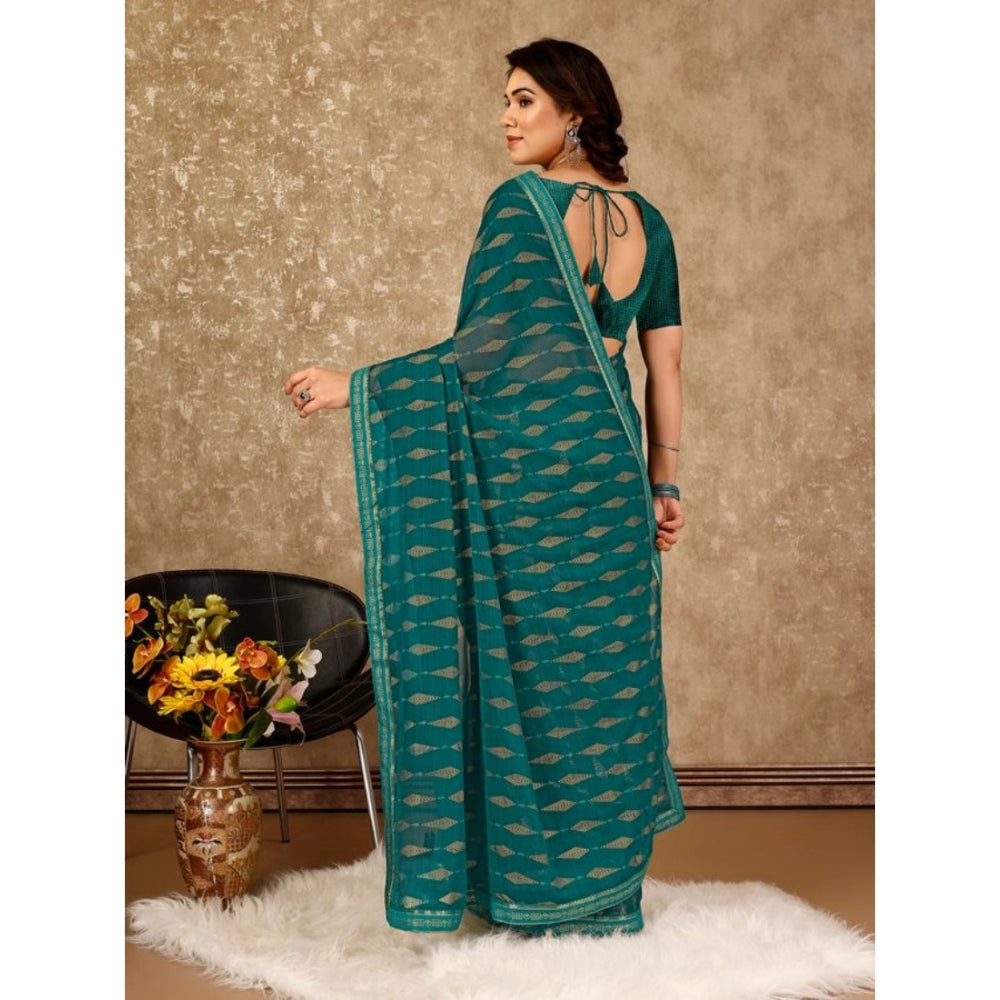 Generic Women's Zomto Laheriya Saree With Unstitched Blouse (Teal Blue, 5-6 Mtrs)