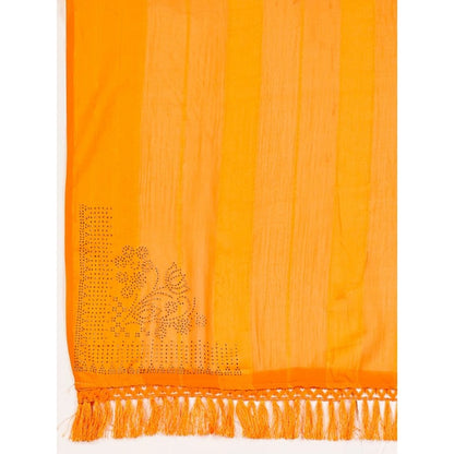 Generic Women's Chiffon Fabric Line Saree With Unstitched Blouse (Yellow, 5-6 Mtrs)