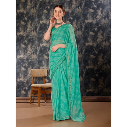 Generic Women's Zomto Checked Saree With Unstitched Blouse (Rama Green, 5-6 Mtrs)