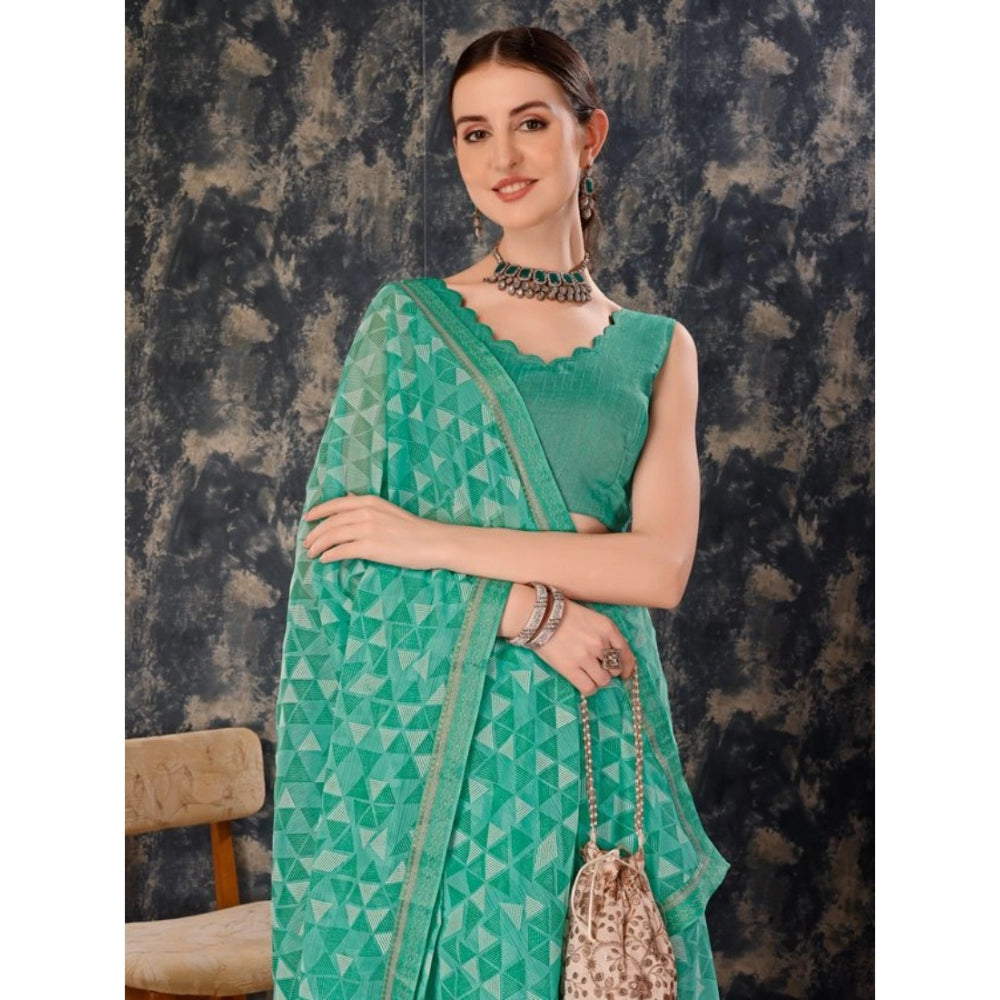 Generic Women's Zomto Printed Saree With Unstitched Blouse (Turquies Green, 5-6 Mtrs)