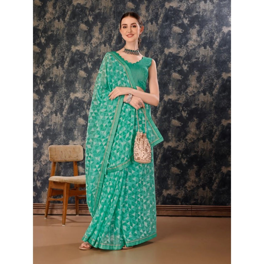 Generic Women's Zomto Printed Saree With Unstitched Blouse (Turquies Green, 5-6 Mtrs)