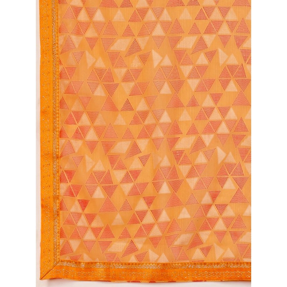 Generic Women's Zomto Printed Saree With Unstitched Blouse (Light Orange, 5-6 Mtrs)