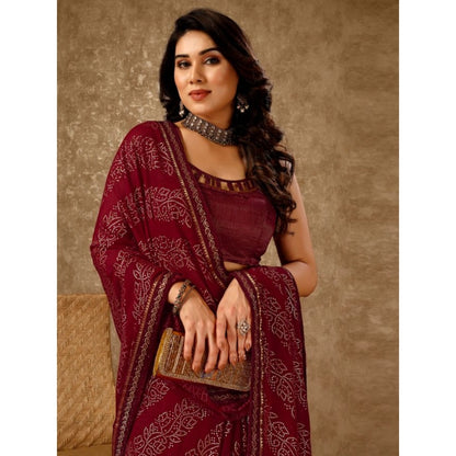 Generic Women's Zomto Bandhani Saree With Unstitched Blouse (Maroon, 5-6 Mtrs)