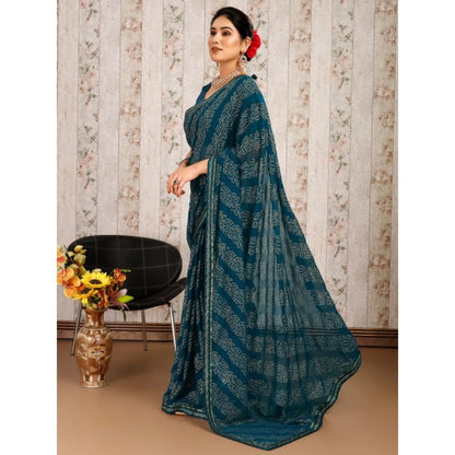 Generic Women's Zomto Bandhani Saree With Unstitched Blouse (Blue, 5-6 Mtrs)