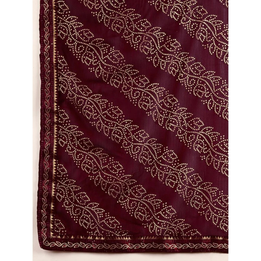 Generic Women's Zomto Bandhani Saree With Unstitched Blouse (Wine, 5-6 Mtrs)