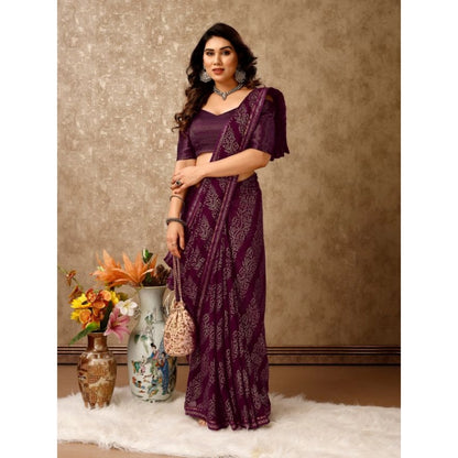 Generic Women's Zomto Bandhini Saree With Unstitched Blouse (Wine, 5-6 Mtrs)