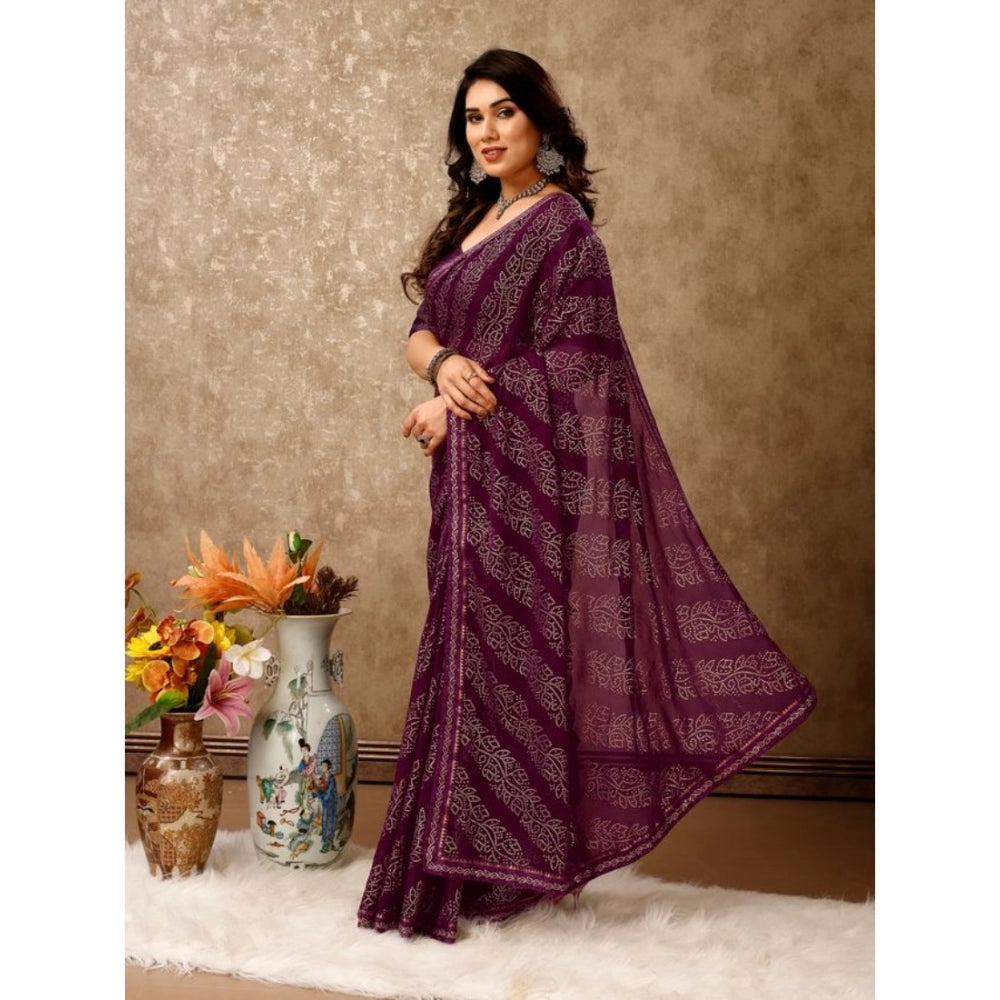 Generic Women's Zomto Bandhini Saree With Unstitched Blouse (Wine, 5-6 Mtrs)