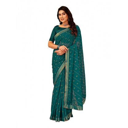 Generic Women's Zomto Bandhani Saree With Unstitched Blouse (Teal Blue, 5-6 Mtrs)