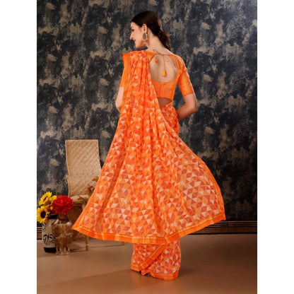 Generic Women's Zomto Printed Saree With Unstitched Blouse (Dark Orange, 5-6 Mtrs)