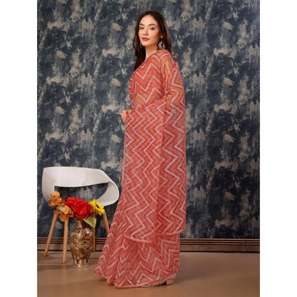 Generic Women's Linen Zig Zag Saree With Unstitched Blouse (Peach, 5-6 Mtrs)