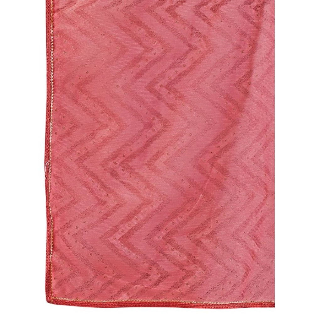 Generic Women's Linen Zig Zag Saree With Unstitched Blouse (Pink, 5-6 Mtrs)