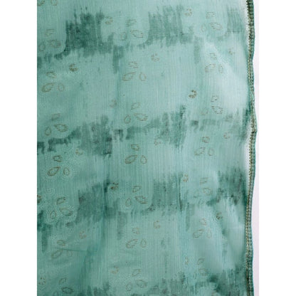 Generic Women's Linen Floral Printed Saree With Unstitched Blouse (Turquoise Green, 5-6 Mtrs)