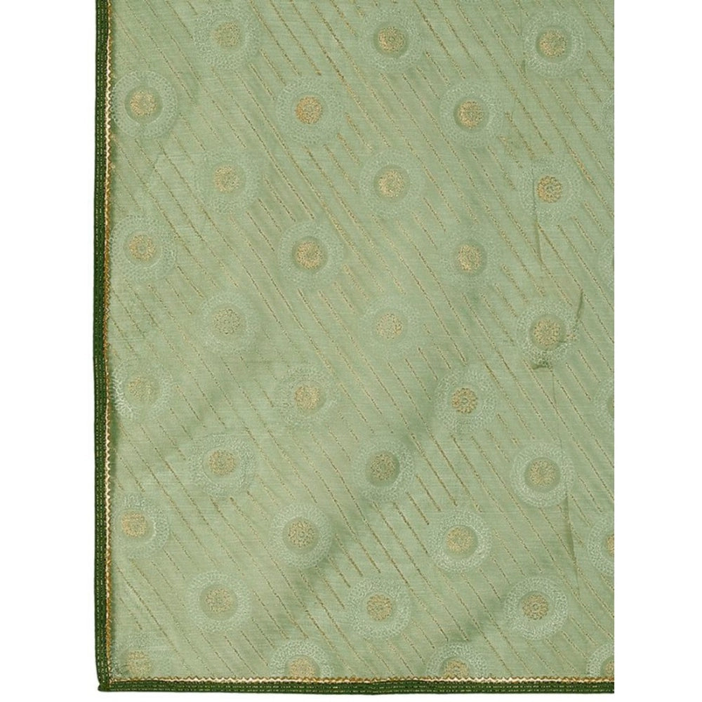 Generic Women's Linen Gola Printed Saree With Unstitched Blouse (Green, 5-6 Mtrs)