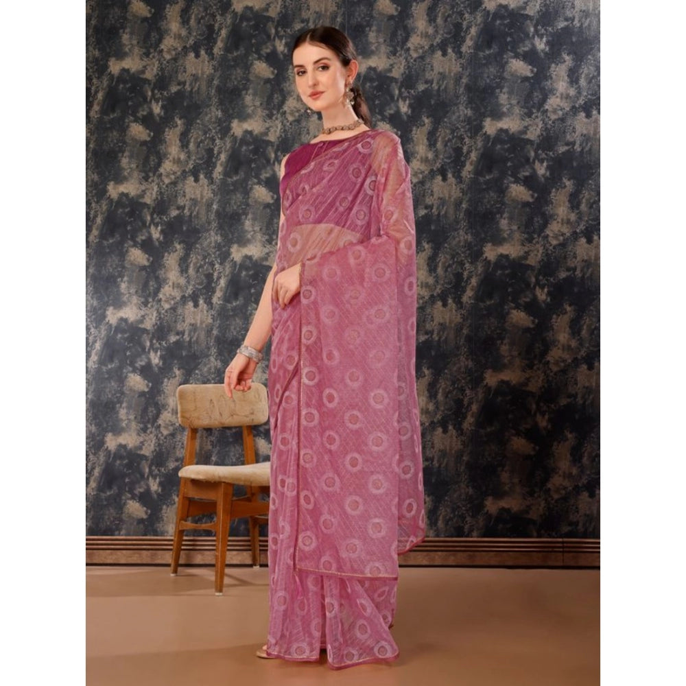 Generic Women's Linen Gola Printed Saree With Unstitched Blouse (Purple, 5-6 Mtrs)