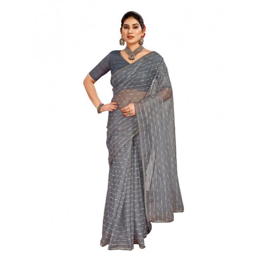 Generic Women's Linen Line Saree With Unstitched Blouse (Grey, 5-6 Mtrs)