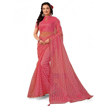 Generic Women's Linen Line Saree With Unstitched Blouse (Pink, 5-6 Mtrs)