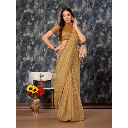 Generic Women's Linen Line Saree With Unstitched Blouse (Beige, 5-6 Mtrs)