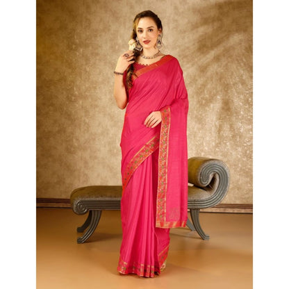 Generic Women's Vichitra Swiroshki Butta Saree With Unstitched Blouse (Pink, 5-6 Mtrs)