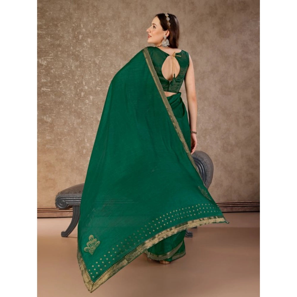 Generic Women's Vichitra Swiroshki Butta Saree With Unstitched Blouse (Green, 5-6 Mtrs)