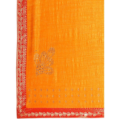 Generic Women's Vichitra Swiroshki Butta Saree With Unstitched Blouse (Yellow, 5-6 Mtrs)