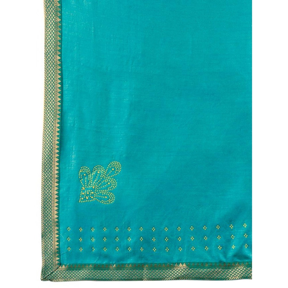 Generic Women's Vichitra Swiroshki Butta Saree With Unstitched Blouse (Teal Blue, 5-6 Mtrs)