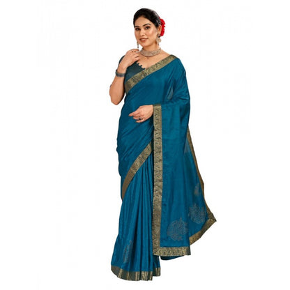 Generic Women's Vichitra Swiroshki Butta Saree With Unstitched Blouse (Blue, 5-6 Mtrs)