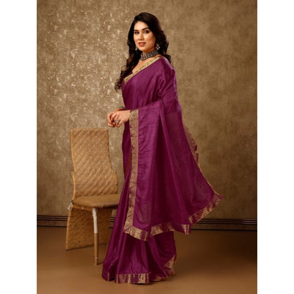 Generic Women's Vichitra Swiroshki Butta Saree With Unstitched Blouse (Wine, 5-6 Mtrs)