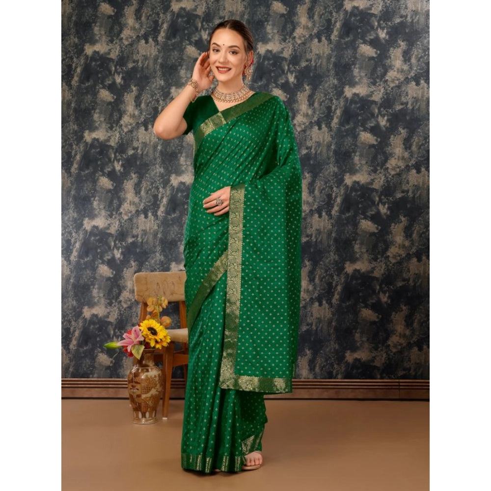 Generic Women's Vichitra Bandhani Saree With Unstitched Blouse (Green, 5-6 Mtrs)